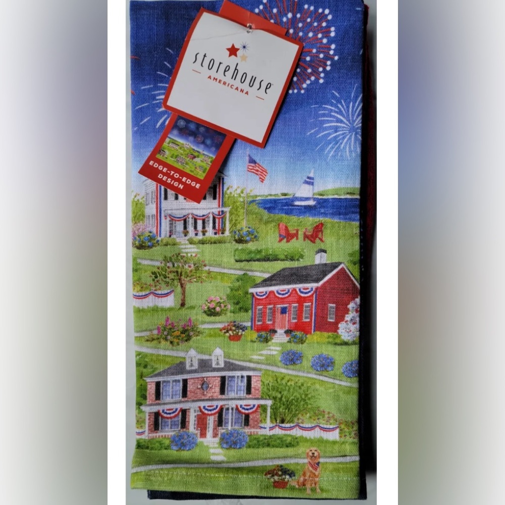 Storehouse Americana 3 Kitchen Towels Patriotic Farmhouse All Over Print July 4